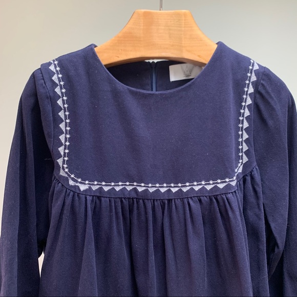 Baby Doll Smock Dress w/ Embroidered White Design - Picture 2 of 13